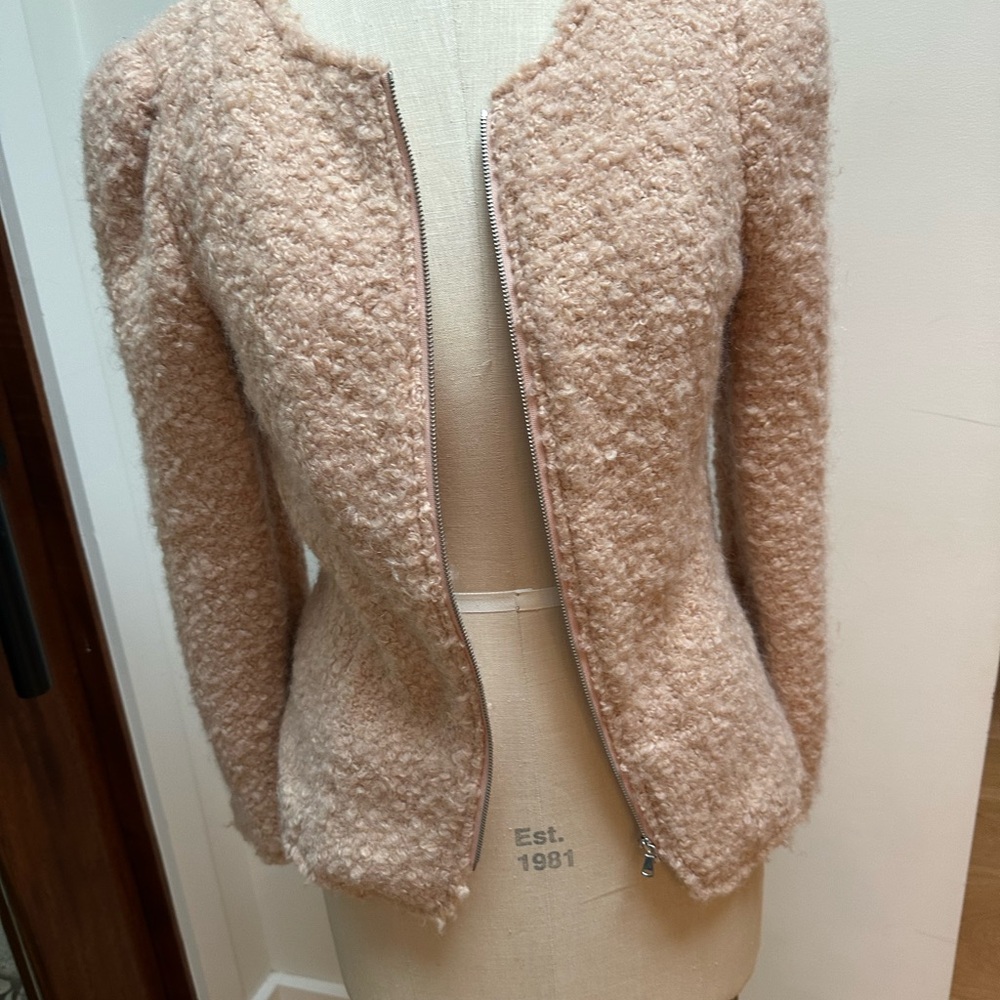 Rebecca Taylor Blush Teddy Zip front fitted Jacket
